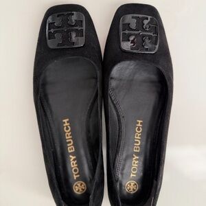 Tory Burch black suede square toe Georgia ballet flat 8M